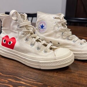 Converse Cream High-Top Sneakers with Red Heart